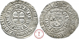 Charles VI (1380-1422), Gros au lys sous une couronne ou Grossus turonus, 03/11/1413, Tournai, Av. + SIT : nOmEN : DOmInI : BENEDICTVm / + KL’ : DI’ :...
