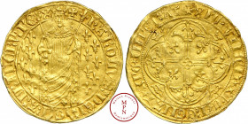 Charles VII (1422-1461), Royal d'or, 1ere émission, 1429, Montélimar, Av. + KAROLVS: DEI: G RA: FRANCORV: RE X, Le Roi couronné debout de face, la têt...