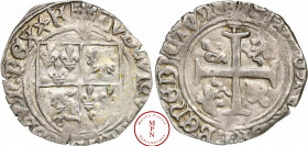 Louis XII (1498-1514), Douzain du Dauphiné, 25/04/1498, Romans, Av. (Lys couronné) LVDOVICVS FRANCORV REX, Écu écartelé en 1 et 4 de France et en 2 et...