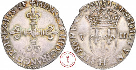 Henri III (1574-1589), Huitième d'écu croix de face,, 1583, H, La Rochelle, Av. + HENRICVS. III. D. G. FRANC. ET. POL. REX, Croix fleurdelisée, Rv. SI...