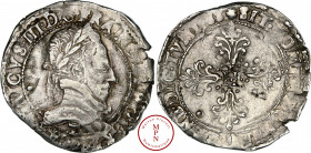 Henri III (1574-1589), Demi-Franc au col plat, 1588, T, Nantes, Av. .HENRICVS. III. D: G. FRANC. ET. POL. REX., Buste lauré à droite, Rv. SIT. NOMEN. ...