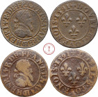 Henri IV (1589-1610), Lot de monnaies, Double tournois, 2e type de Châlons-sur-Marne, 1591 et 1592, Av. HENRI. 4. R. DE. FRAN. ET .NAVARRE. CH (liés),...