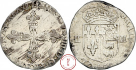 Henri IV (1589-1610), Quart décu de Béarn, 1599, Morlaàs, Av. HENRICVS. IIII. D. G. FRANC. ET. NAV. REX. BD (liés)., Croix fleurdelisée, Rv. GRATIA. D...