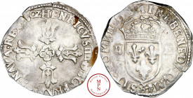 Henri IV (1589-1610), Quart d'écu, 1602, K, Bordeaux, Av. HENRICVS. IIII. D G. FRANC. ET. NAVA. REX, Croix feuillue avec quadrilobe en cœur, Rv. SIT. ...