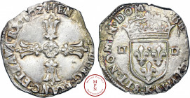 Henri IV (1589-1610), Quart d'écu, 1602, K, Bordeaux, Av. HENRICVS. IIII. D G. FRANC. ET. NAVA. RX, Croix feuillue avec quadrilobe en cœur, Rv. SIT. N...