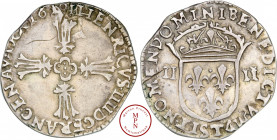 Henri IV (1589-1610), Faux d'époque, Quart d'écu, 1610 Av. HENRICVS. IIII. D. G. FRANC. E NAVARA, Croix feuillue, Rv. SIT. NOMEN. DOMINI. BENEDICTVM. ...