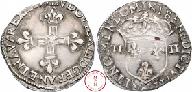 Louis XIII (1610-1643), Émission protestante, Quart d'écu, 1er type, 1625, H, La Rochelle, Av. LVDOVIC. XIII D G FRAN. ET. NAVA REX. 1625, Croix fleur...