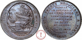 Convention (1792-1795), Monnaie de Confiance, Monneron de 5 Sols au serment, 2e type (2f), 1792, An IV, Birmingham, Soho, Av. VIVRE LIBRES OU MOURIR. ...
