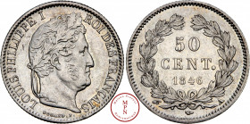 Louis-Philippe (1830-1848), 50 cent, 1846, A, Paris, Av. LOUIS PHILIPPE I ROI DES FRANCAIS, Tête laurée à droite, Rv. 50 CENT dans une couronne, 3.309...