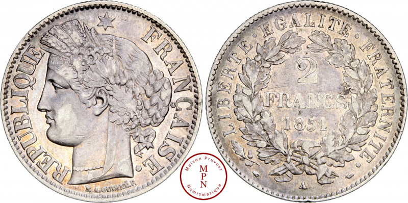 Deuxième République (1848-1852), 2 Francs, 1851, A, Paris, Av. REPUBLIQUE FRANCA...