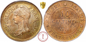 Troisième République (1870-1940), Essai, Dupré, 10 centimes, 1870/1, BB, Strasbourg, Av. REPUBLIQUE FRANCAISE, Buste de Marianne à gauche, Rv. LIBERTE...