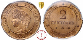 Troisième République (1870-1940), 2 centimes, 1879, A, Paris, Av. REPUBLIQUE FRANCAISE, Tête de Cérès à gauche, Rv. LIBERTE EGALITE FRATERNITE / 2 CEN...