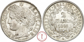 Troisième République (1870-1940), 2 Francs, 1895, A, Paris, Av. REPUBLIQUE FRANCAISE, Tête laurée de Cérès à gauche avec au-dessus une étoile, Rv. LIB...