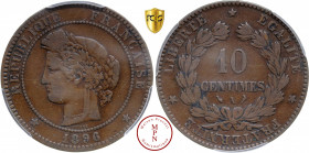 Troisième République (1870-1940), 10 centimes, 1896, A, Paris, Torche, Av. REPUBLIQUE FRANCAISE, Tête de Cérès à gauche, Rv. LIBERTE EGALITE FRATERNIT...