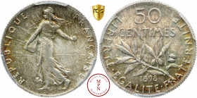 Troisième République (1870-1940), 50 centimes Semeuse, 1898, Paris, Av. REPUBLIQUE FRANCAISE, Semeuse semant à gauche, Rv. LIBERTE , EGALITE , FRATERN...