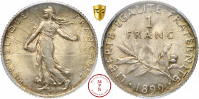 Troisième République (1870-1940), Franc, 1899, Paris, Av. REPUBLIQUE FRANCAISE, Semeuse semant à gauche, Rv. LIBERTE , EGALITE , FRATERNITE 1 FRANC 18...