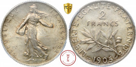 Troisième République (1870-1940), 2 Francs, 1905, Paris, Av. REPUBLIQUE FRANCAISE, Semeuse semant à gauche, Rv. LIBERTE , EGALITE , FRATERNITE 2 FRANC...