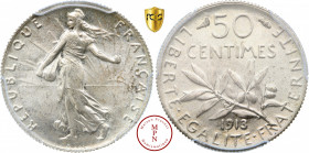 Troisième République (1870-1940), 50 centimes Semeuse, 1913 Av. REPUBLIQUE FRANCAISE, Semeuse semant à gauche, Rv. LIBERTE , EGALITE , FRATERNITE 50 C...
