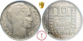 Troisième République (1870-1940), 10 Francs Turin, 1932 Av. REPUBLIQUE FRANCAISE, Tête laurée à droite, Rv. 10 FRANCS 1932 / LIBERTE / EGALITE / FRATE...