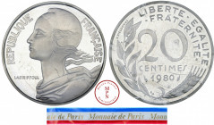 Cinquième République (1958-), Piéfort, 20 centimes Lagriffoul, 1980, Pessac, Av. REPUBLIQUE FRANCAISE, Buste de Marianne à gauche, Rv. LIBERTE EGALITE...