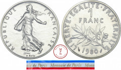 Cinquième République (1958-), Piéfort, 1 Franc Semeuse, 1980, Pessac, Av. REPUBLIQUE FRANCAISE, Semeuse à gauche, Rv. LIBERTE EGALITE FRATERNITE /1 Fr...