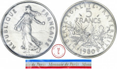 Cinquième République (1958-), Piéfort, 5 Francs Semeuse, 1980, Pessac, Av. REPUBLIQUE FRANCAISE, Semeuse à gauche, Rv. LIBERTE EGALITE FRATERNITE / 5 ...