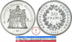 Cinquième République (1958-), Piéfort, 50 Francs Hercule, 1980, Pessac, Av. LIBERTE EGALITE FRATERNITE, Hercule entouré de la Liberté et de la Justice...