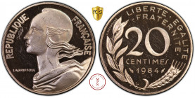 Cinquième République (1958-), Piéfort, 20 centimes, 1984, Pessac, Av. REPUBLIQUE FRANCAISE, Buste de Marianne à gauche, Rv. LIBERTE EGALITE FRATERNITE...