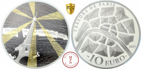 France, Monnaie de Paris, 10 Euro, 130 ans de la Tour Eiffel, 2019 Av. 130 ANS DE LA TOUR EIFFEL PARIS RF, Vue aérienne de nuit de la Tour Eiffel, Rv....