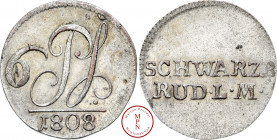 Schwarzburg-rudolstadt, Friedrich Günther, 6 Pfennig, 1808 Av. SCHWARZB / RUD L M, Rv. 6 PF 1808, Billon, SUP, 1.15 g, 15.5 mm, KM 150.