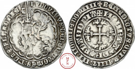 Flandre, Louis II de Male (1346-1384), Double gros ou Botdraeger, 1366-1384, Av. LVDOVICVS: DEI: GRA: COmES: Z: DnS: FLAnDRIE, Lion assis à gauche, la...