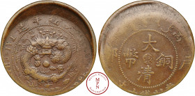 Chekiang, Fautée, frappe casquette, 10 cash, (1906), Av. TAI-CHING-TI-KHO COPPER COIN, dragon, Cuivre, TB+, 7.5 g, 29 mm, KM Y10b.