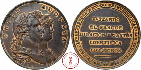 Carlos IV (1788-1808), Essai, Droz, Sepulveda, 8 Reales (module), 1801 Av. UNION AVGVSTA, Buste accolés du Roi et de la Rein à droite, Rv. J.P. DROZ I...