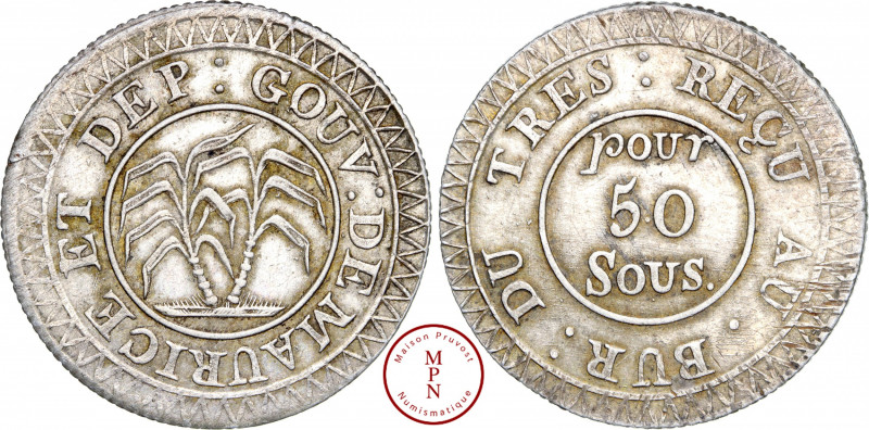 George IV, 50 sous, (1822) Calcutta, Av. GOUV: DE MAURICE ET DEP:. Deux palmiers...