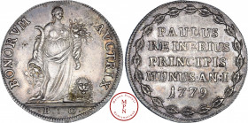 Venise, Doge Paolo Regnier (1779-1789), Osella, 1779, Venise, Av. BONORVM AVCTRIX / B : C, La Fortune debout à droite, tenant une corne d'abondance et...