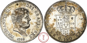 Royaume des Deux-Siciles, 120 Grana, 1855, Naples, Av. FERDINANDVS II. DEI GRATIA REX / 1855,Tête nue à droite, Rv. REGNI VTR. SIC. ET HIER. / G.120, ...
