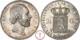 Guillaume III (1849-1890), 2 ½ Gulden, 1873 Av. WILLEM III KONING DER NED.G.H.V.L., Tête à droite, Rv. MUNT VAN HET KONINKRIJK DER NEDERLANDEN., Écu c...