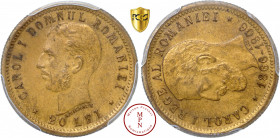 Roumanie, Carol Ier (1881-1914), Épreuve, 20 Lei, 1906, Av. CAROL I REGE AL ROMANIEI / 1868-1906, Tête à gauche du roi, Rv. CAROL I DOMNUL ROMANIA / 2...