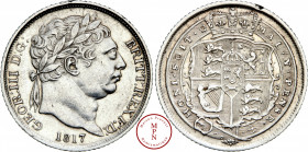 Georges III (1760-1820), 6 Pence, 1817, Londres, Av. GEOR:III D:G: BRITT:REX F:D:, Tête laurée à droite, Rv. Armes du Royaume-Uni, Argent, SUP (ancien...