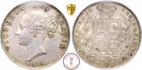 Victoria (1837-1901), ½ Crown, 1844, Londres, Av. VICTORIA DEI GRATIA, Tête à gauche, Rv. BRITANNIARUM REGINA : FID : DEF, Écu couronné dans une couro...