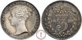 Victoria (1837-1901), 3 Pence, Maundy, 1852, Londres, Av. VICTORIA D:G:BRITANNIAR:REGINA F:D:, Tête à gauche, Rv. 3 couronné dans une couronne, 4.488 ...