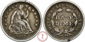 Half Dime, 1841, O, New Orleans, Av. La Liberté assise et tenant un bouclier sur lequel est inscrit LIBERTY, Rv. UNITED STATES OF LIBERTY / HALF DIME,...