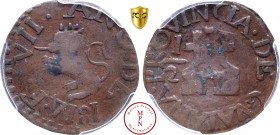 Ferdinand VII (1813-1833), Guyana, ½ Real, 1814 Av. ½ à coté d'un château, Rv. Lion, Cuivre, TB, PCGS VF30, 2.2 g, 21 mm, KM C41.2.