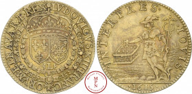 Louis XIII (1610-1643), Chancellerie, Jeton, 1615, Paris, Av. LVDOVICVS. XIII. FRANCORVM. ET. NAVARAE. REX, Écus de France et de Navarre couronnés ent...