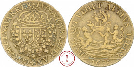 Louis XIII (1610-1643), Jeton, 1633, Paris, Av. LVDOVICVS. XIII. FRANCORVM. ET. NAV. REX, Armes de France et de Navarre couronnées, Rv. HVIC. QVI. VEH...