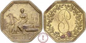 Louis XIV (1643-1715), Ardennes, Manufacture du Dijonval, 1644 Av. MANUFACTURE PAIGNON / ETABLIE EN 1644, Femme assise sur des ballots de laine sur le...