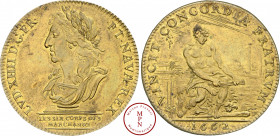 Louis XIV (1643-1715), Les Six Corps des Marchands, Jeton, 1662, Paris, Av. LVD. XIIII. D.G. FR. ET. NAVA. REX // LES SIX CORPS DES MARCHANDS, Buste l...