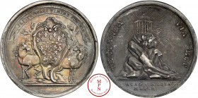 Louis XV (1715-1774), Fondation de l'Académie des Sciences, Lettres et Arts d'Amiens ; Médaille, 1750 Av. LILIIS TENACI VIMINE JUNGOR, Écu aux armes d...