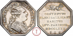 Louis XVI (1774-1792), Assemblée du Clergé, Jeton, par Duvivier, 1780, Paris, Av. LUD. XVI. REX CHRISTIANISS., Buste à droite, Rv. CONVENTUS. CLERI GA...