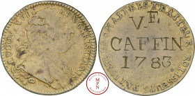 Louis XVI (1774-1792), Traiteurs, Rôtisseurs et Pâtissiers, Jeton, 1783, Paris, Av. LUDOV . XVI. REX CHRISTIANISS, Buste à droite, Rv. MAITRES. TRAITE...